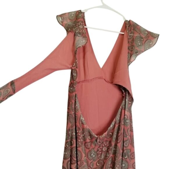 Rockford RFD Boho Paisley Print Flutter Sleeve Maxi Dress Open Back Tie Detail M - Picture 4 of 8
